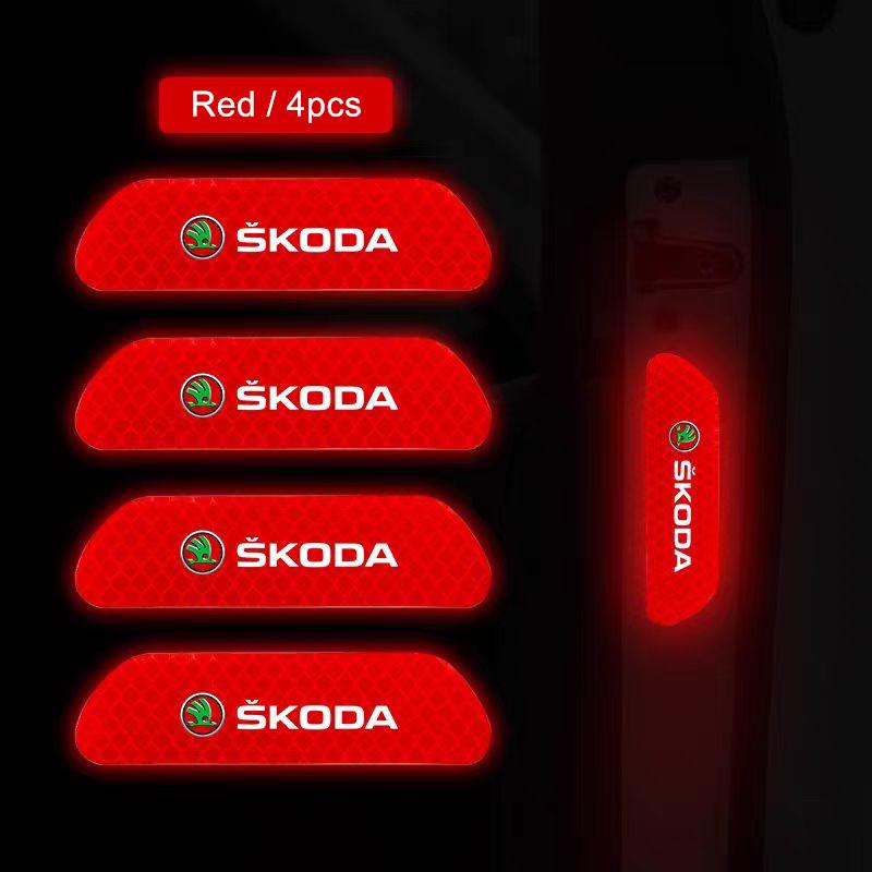 High Toughness Reflective Warning Sticker 4PCS Car Door Safety Protection Mark Mud Resistant External Decor Accessory For Skoda