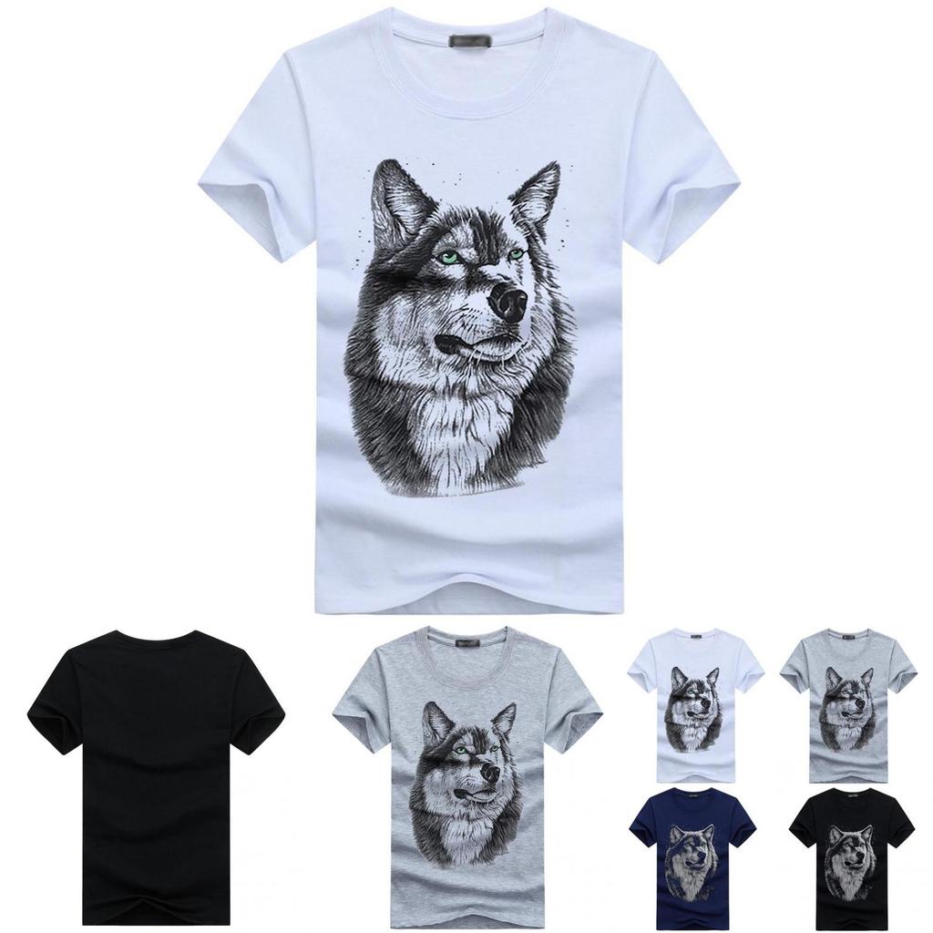 Premium Quality Men Wolf Print Round Neck Short Sleeve T-shirt For Casual Comfort