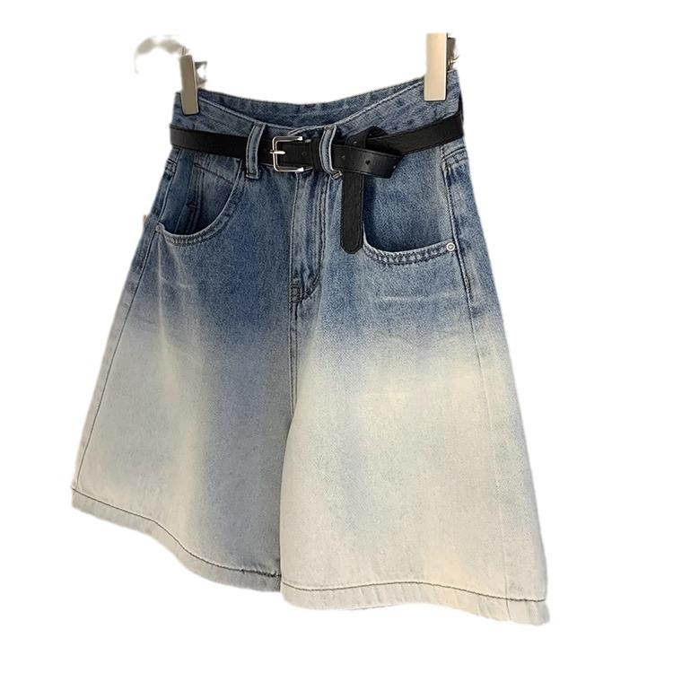 Women's Summer 2024 Gradient Denim High-Waisted Straight-Leg Shorts