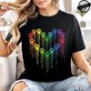 Summer T-shirt Fashion Heart Dogs Paw Print Casual Tops Colorful Heart Paws Printed Tops Cartoon Graphic Printed Tees Black Tops