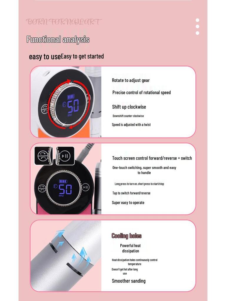 Professional 50000 RPM Portable Nail Grinder for Polishing and Removing Nail Art
