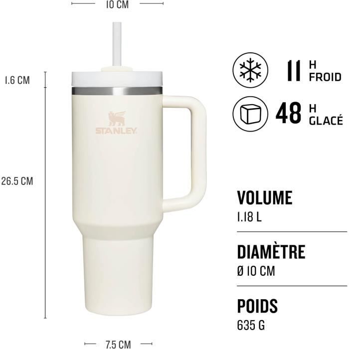 Gourde isotherme - stanley - quencher h2.0 flowstate - 1.2l - acier inoxydable recyclé - cream tonal