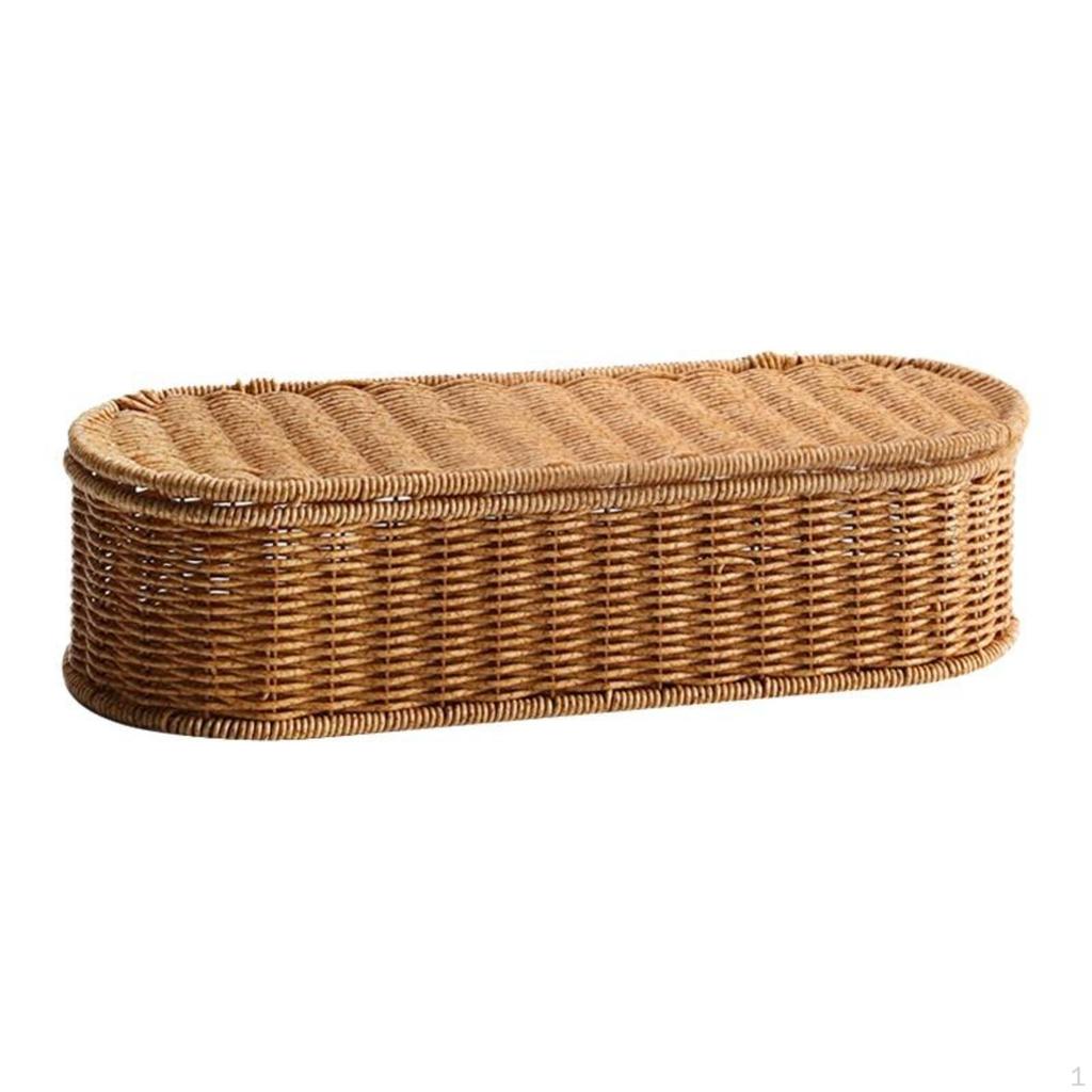 Woven Rattan Storage Box with Lid, Stackable Organizer Basket for Desktop, Closet, Office Dark