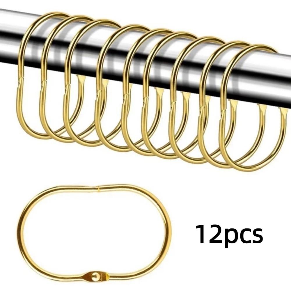 

12pcs Oval Shower Curtain Hooks Rings Iron Gliding Hooks For Bathroom Curtains Rods золотий