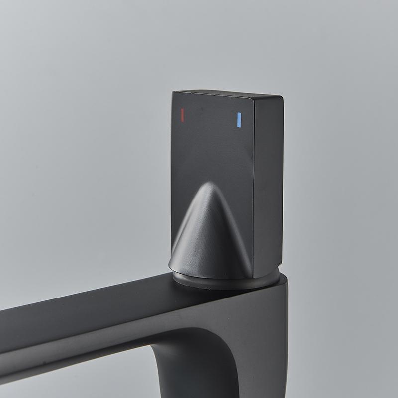 Bathroom Basin Sink Faucet Deck Mounted Square Brass Tall Mixer Single Handle Hot and Cold Water Mixer Tap