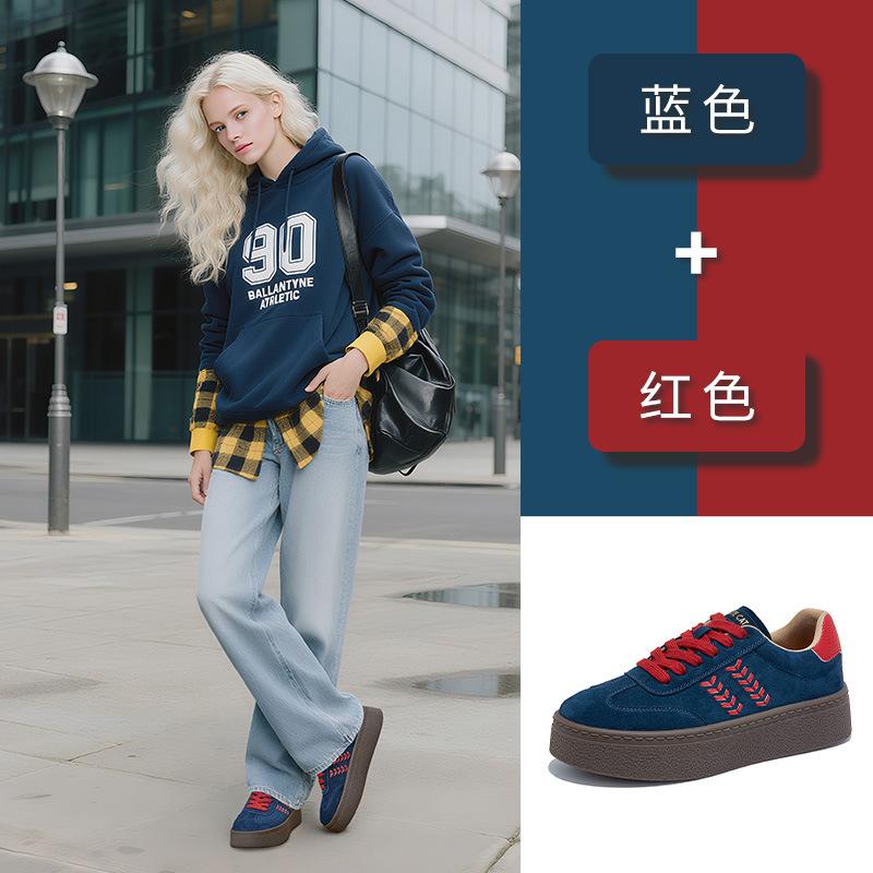 Leather Platform German Training Shoes Women's Shoes 2025 Autumn New Heightening White Shoes Women's Casual Board Shoes Sports Forrest Gump Shoes