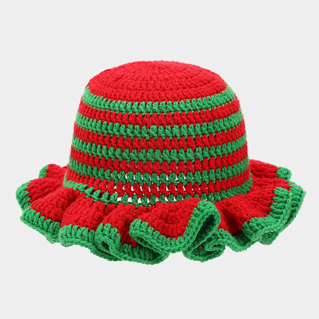 Korean Version Solid Color Cute Hat Autumn And Winter Hat Lace Up Woolen Hat Ruffle Edge Casual Knitted Fisherman Hat