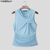 INCERUN Men Round Neck Sleeveless Twisted Ruffled Casual Fitted Tank Tops