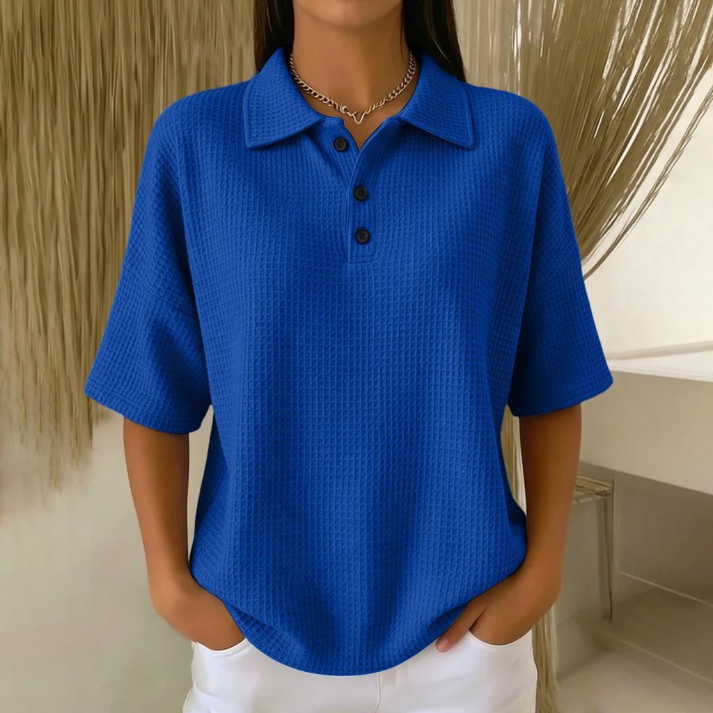 Women’s Knit Short Sleeve Polo Shirt with Button Front and Relaxed Fit for Casual and Everyday Wear