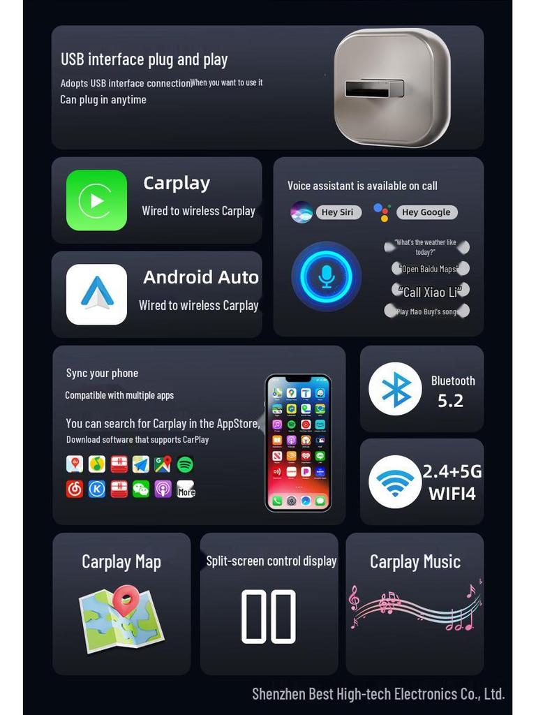 2-in-1 Wireless CarPlay & Android Auto Adapter: Wired to Wireless Conversion for Car Systems