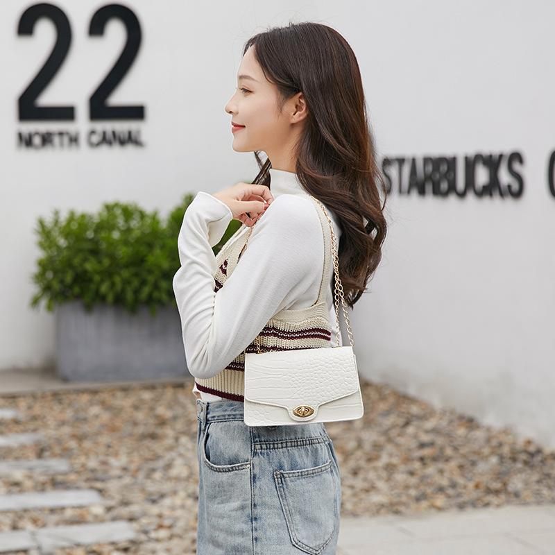 An Autumn and Winter Crocodile Pattern Lock Chain Change Small Square Bag Single Shoulder Personalized Simple Women's Bag