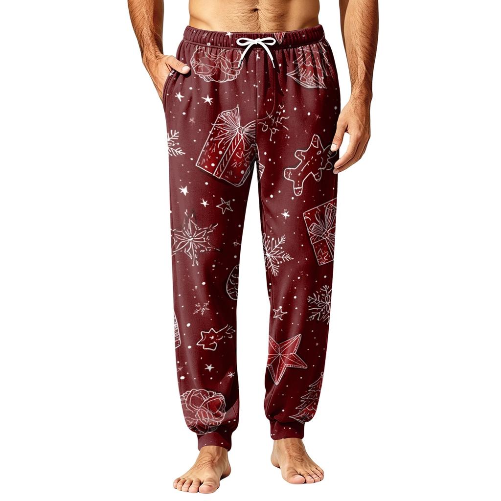 Men's Christmas Printed Pajama Pants Warm Pants for Winter