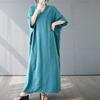 Summer Color V-neck Retro Long Skirt Cotton Linen Dress