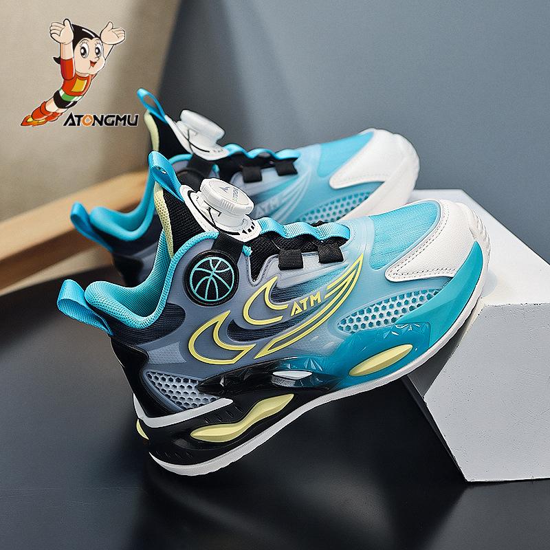 Astro Children's Shoes 2025 Boys Button Shock-absorbing Basketball Shoes Spring New Mesh Breathable Soft-soled Running Shoes