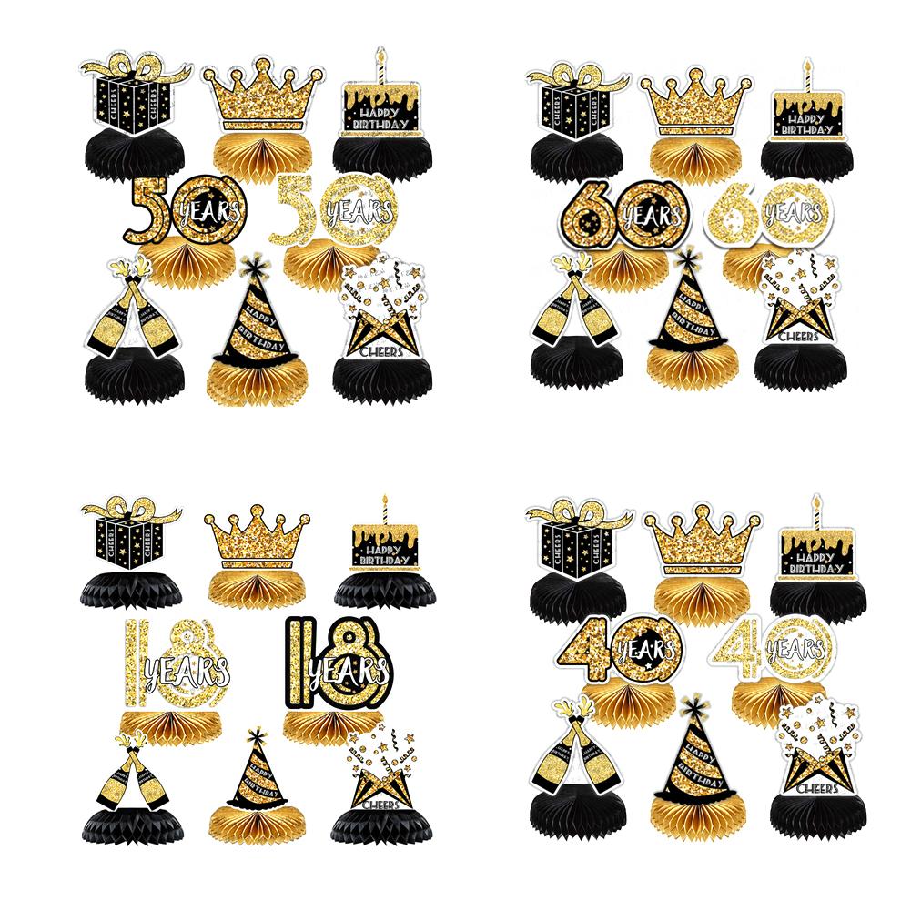 8 Pcs/set Paper Birthday Party Honeycomb Ball Decoration 18/40/50/60-year-old Desktop Gifts Decoration Photo Favor Booth Props