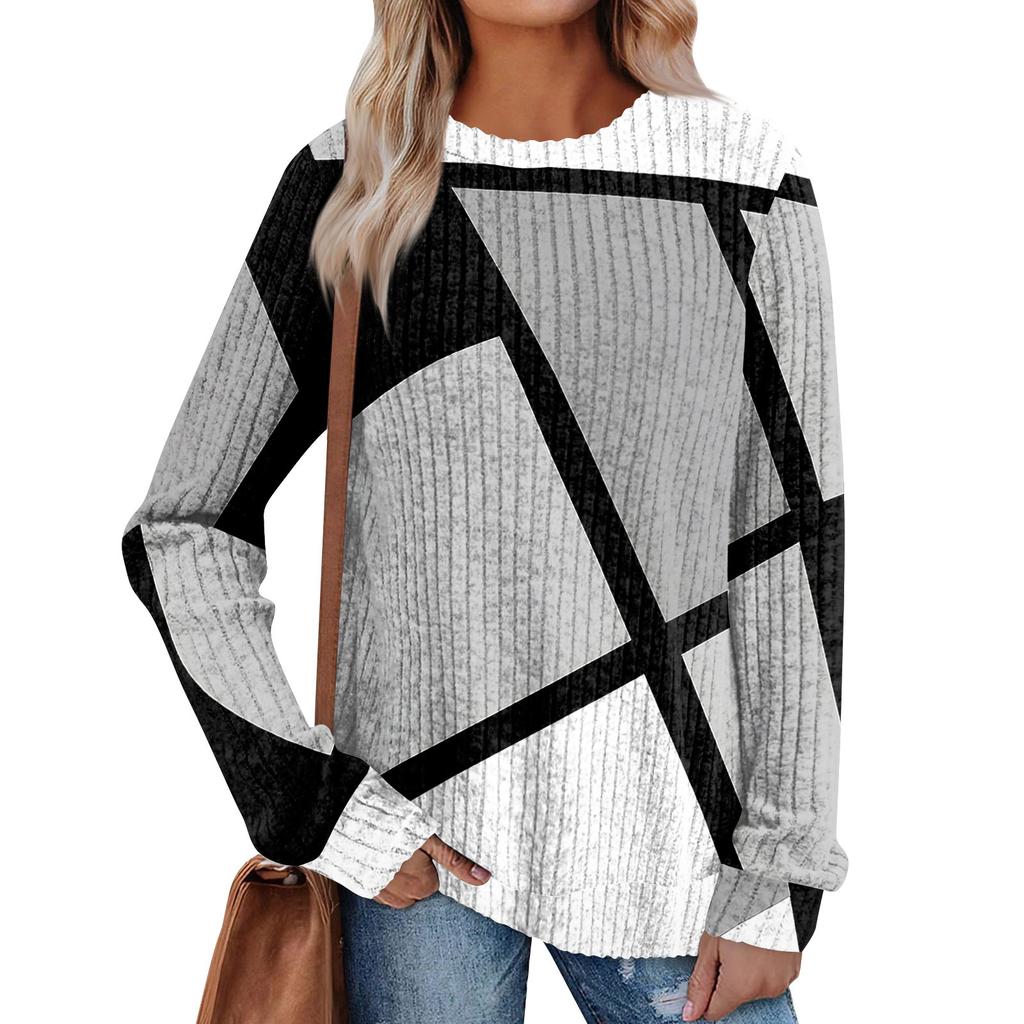 Women's Printed Lightweight Brushed-Cotton Round Neck Top