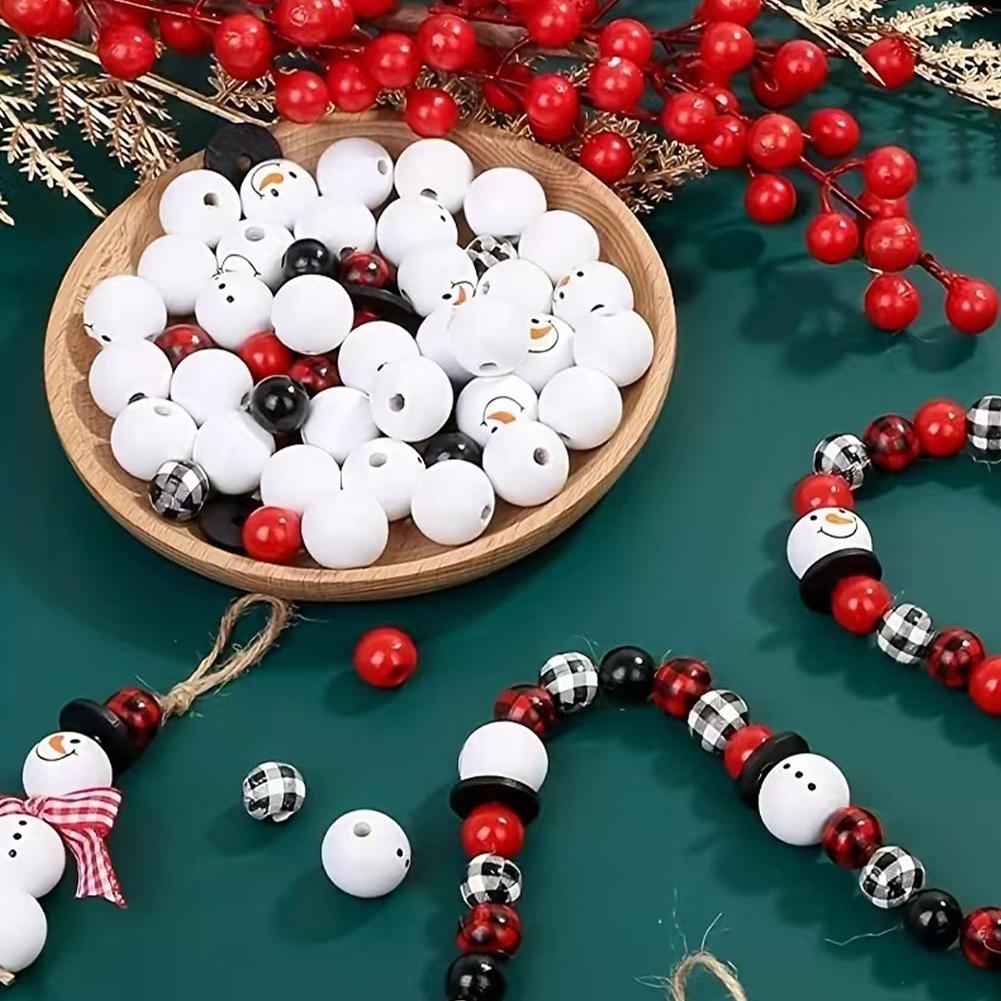 80 st Jul Snögubbe Träpärla med Snöre Halsduk Julpärla DIY Hantverk Jultema DIY Pärlset Gåva till Vänner
