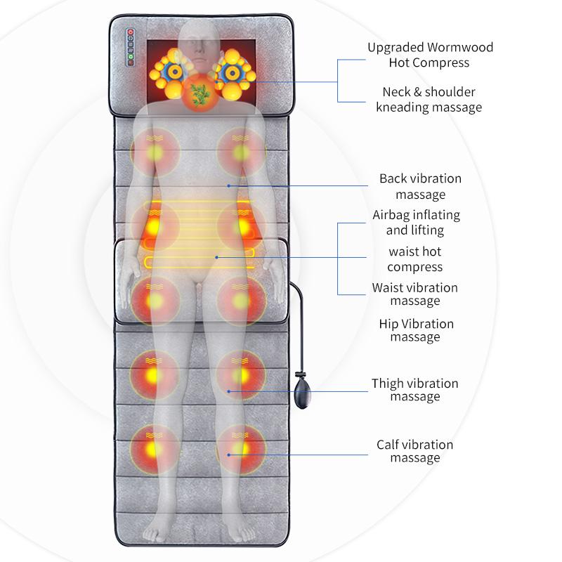 Electric Massage Mattress Kneading Vibrating Heating Lumbar Neck Back Relaxation Home Office Health Care