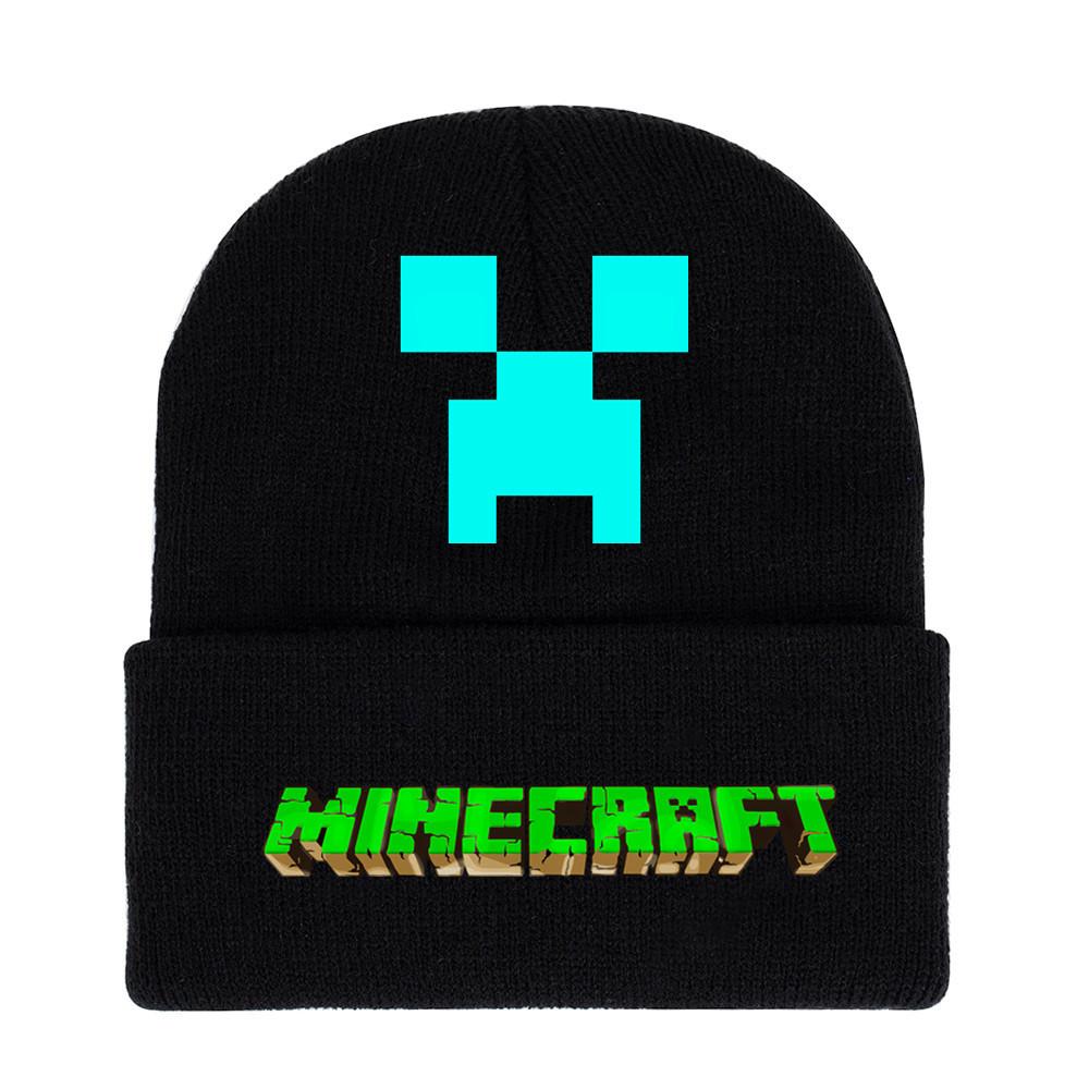 Minecraft Knit Beanie Cartoon Print Warm Unisex Winter Hat For Casual Wear