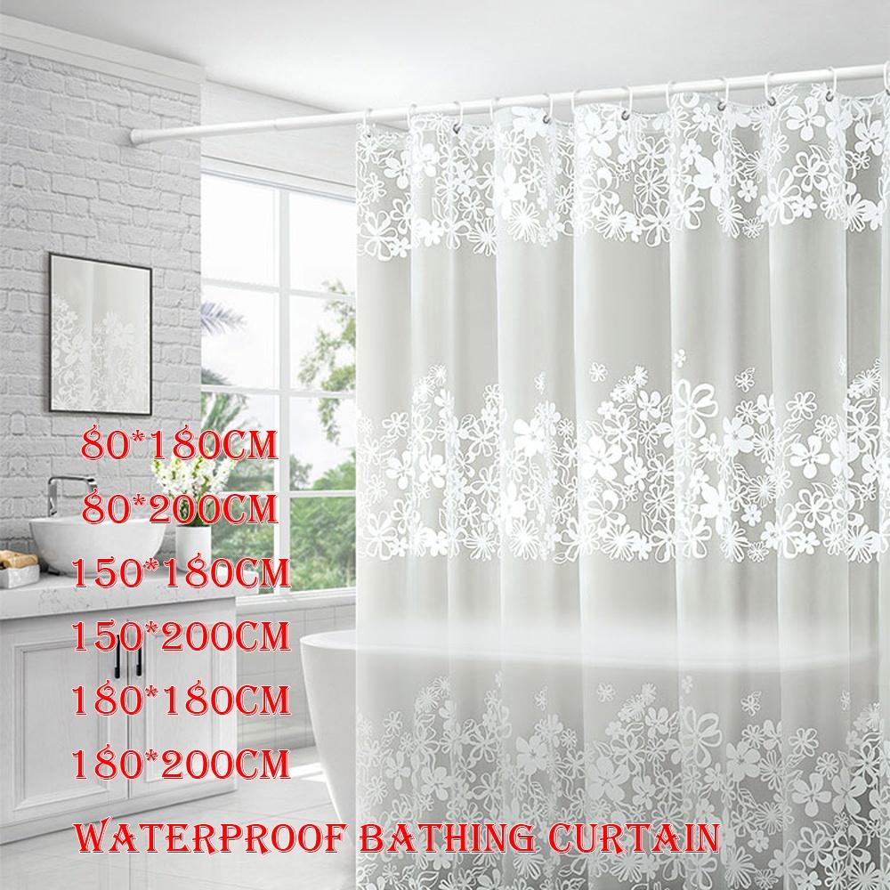 White Flower Bathing Shower Curtain Bathroom Curtains With Hooks