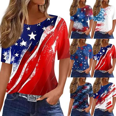 Women's Fashionable Casual Short Sleeve Print Round Neck Pullover Top