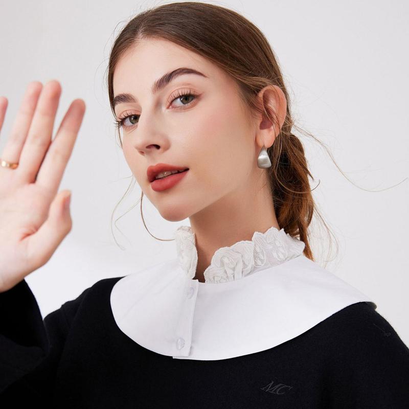 Fashionable White Top Standing Collar Solid Color Women's Detachable Sweater Decorative Girls False Collar