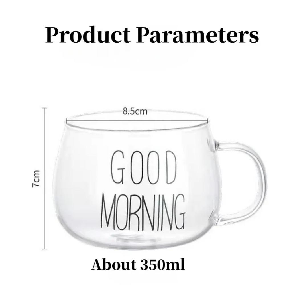 1pc Creative Glass Coffee Tea Cup 350ml Letter Printed Mug Drinks Dessert Breakfast Milk Cup Glass Mugs Handle Drinkware