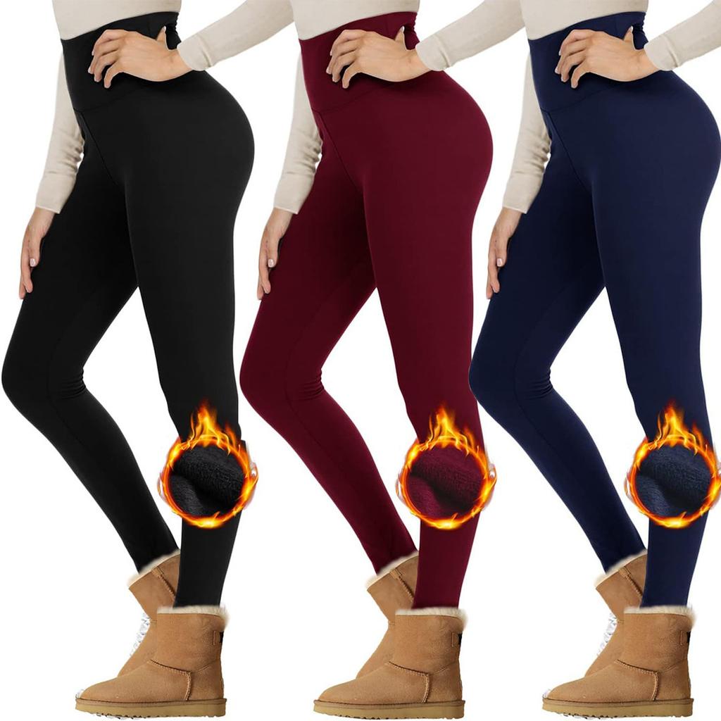 Women's High Waist Leggings Slim Fit Thermal Fleece Lined Yoga Pants For Winter Sports Workout