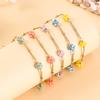 Women Vintage Dopamine Colorful Flower Hand Woven Beaded Stainless Steel Crystal Bracelet