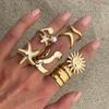 6pcs Set Exaggerated Personality Summer Starfish Shells Sun Flower Rings for Women Retro Irregular Charm Finger Jewelry Set Gift