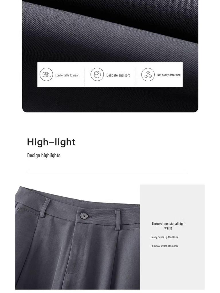 Women's Grey Wide-Leg High-Waisted Slimming Suit Pants for Spring/Autumn 2025