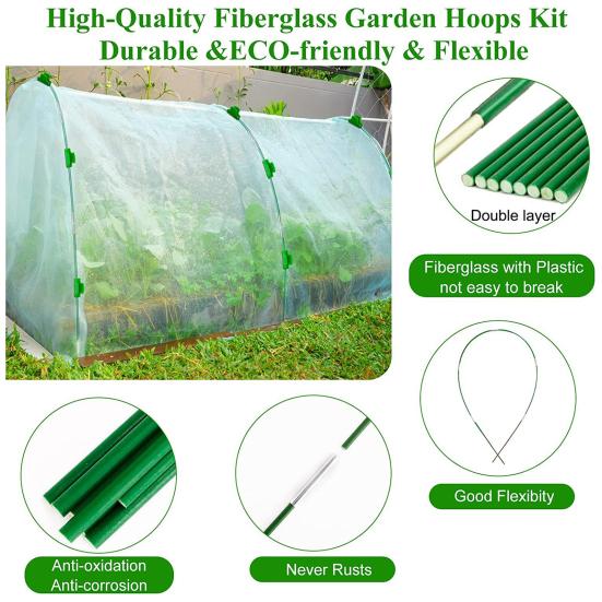 Greenhouse Hoops Set Easy Assembly Grow Tunnel Kit Support Hoops with Clips Arch Frame for Garden Fabric Greenhouse Plastic Films