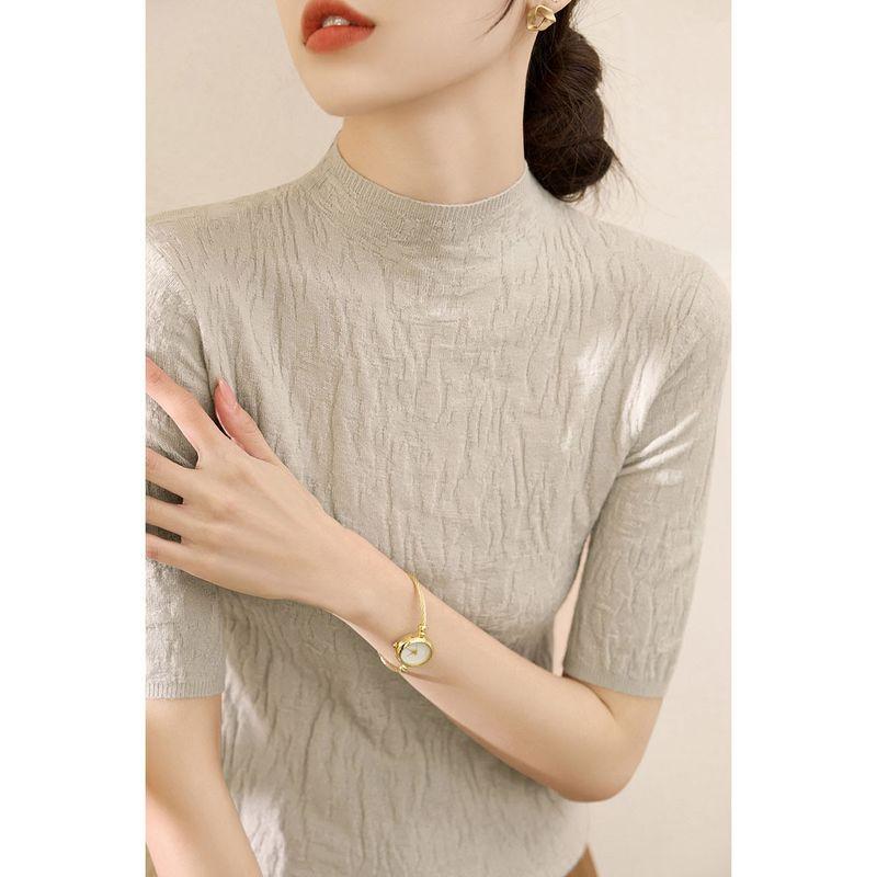 

Half Turtleneck Texture Wool Base Clothing Knitwear Light khaki [fabric upgrade]] XL