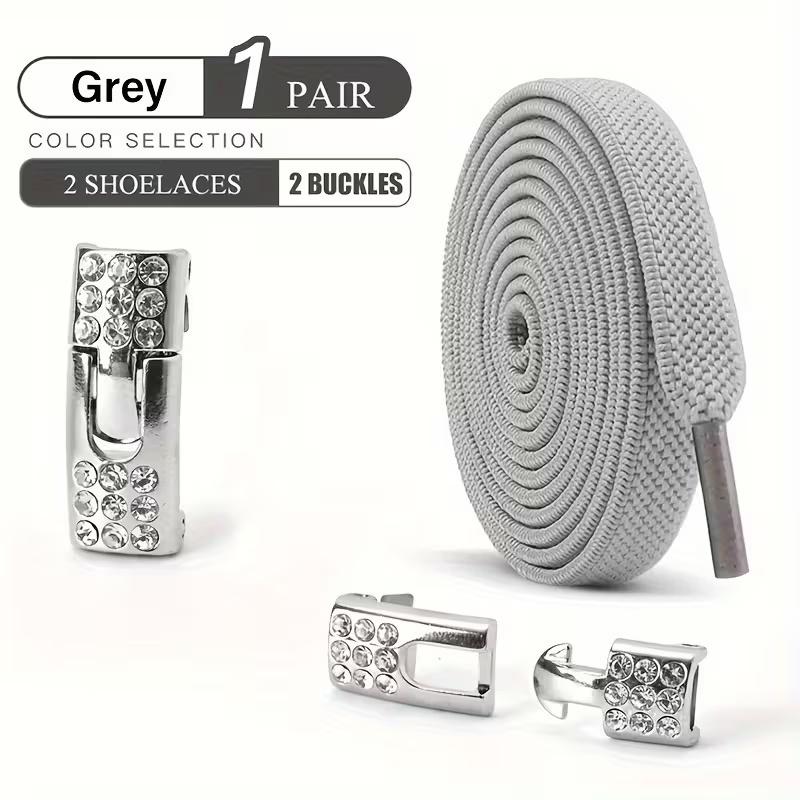 

1pair Fashion Elastic Flat Shoelaces With Metal Buckles, No Need To Tie Shoelace, Suitable For Board Shoes, Sports Shoes серый