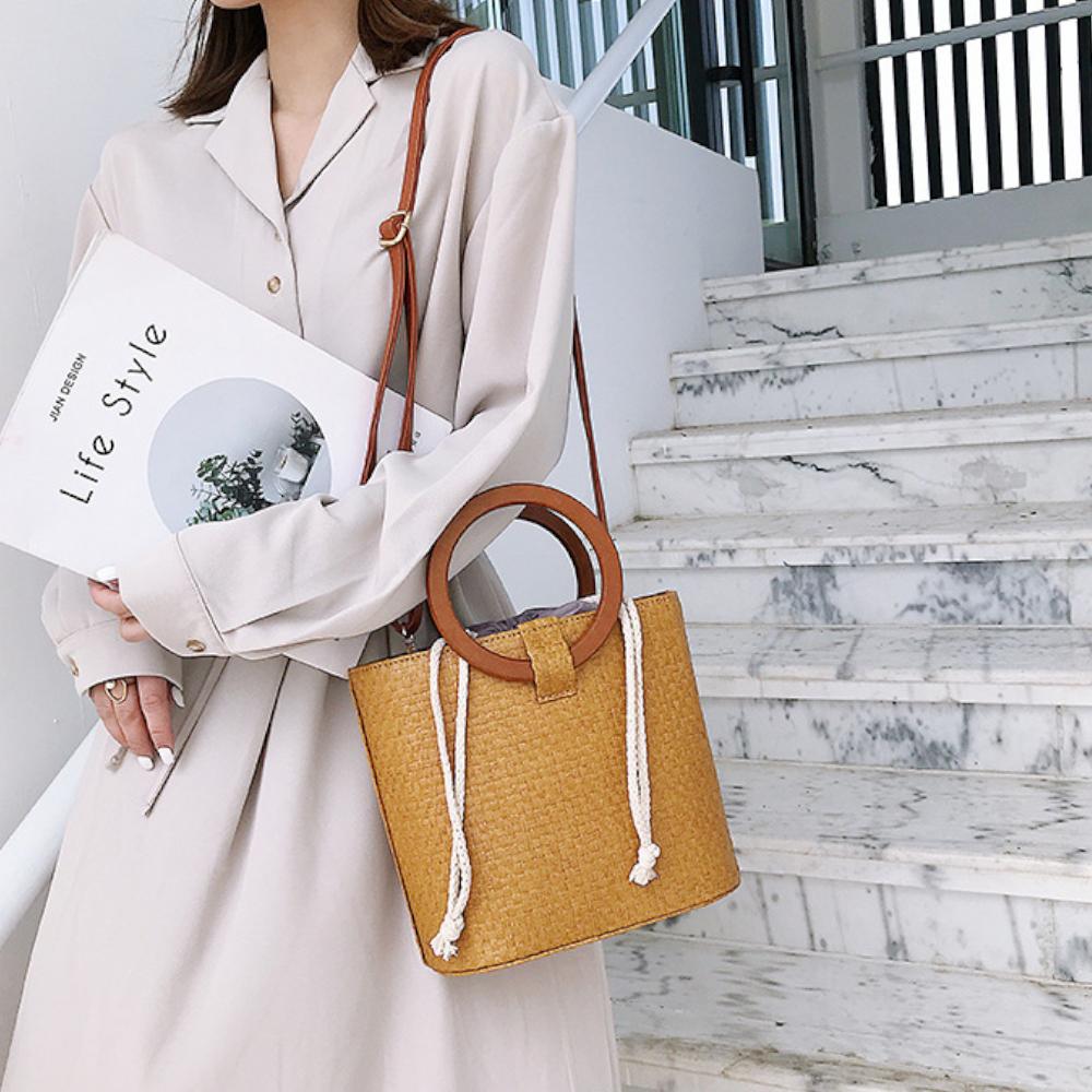 Fashion Woven Beach Solid Wood Handbag All-match One-shoulder Messenger Female Bag