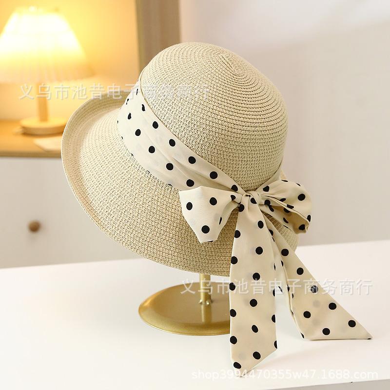 Elegante stippen strik koepel dames Hepburn lente zomer strandhoed zonnehoed zonnebrand strooien zonnehoed