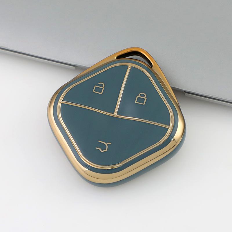 2023 Wuling Bingo TPU Key Cover with Gold Edge, Soft Rubber, Sunny Sky Design, New Energy Vehicle Protective Shell.