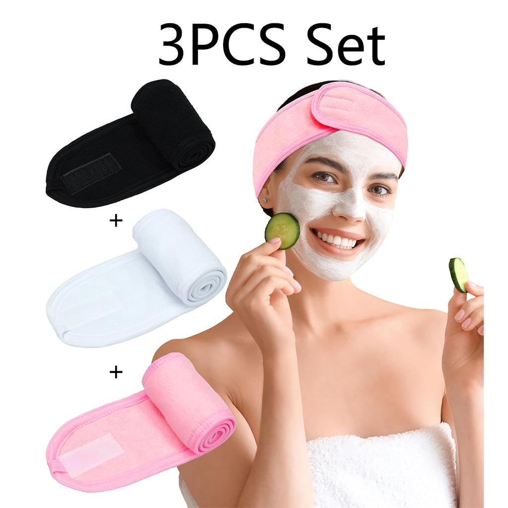 3Pcs Women'S Makeup, Face Wash, Solid Color Velcro Headbands, Sports Yoga Headbands, Spa Bathroom Headbands