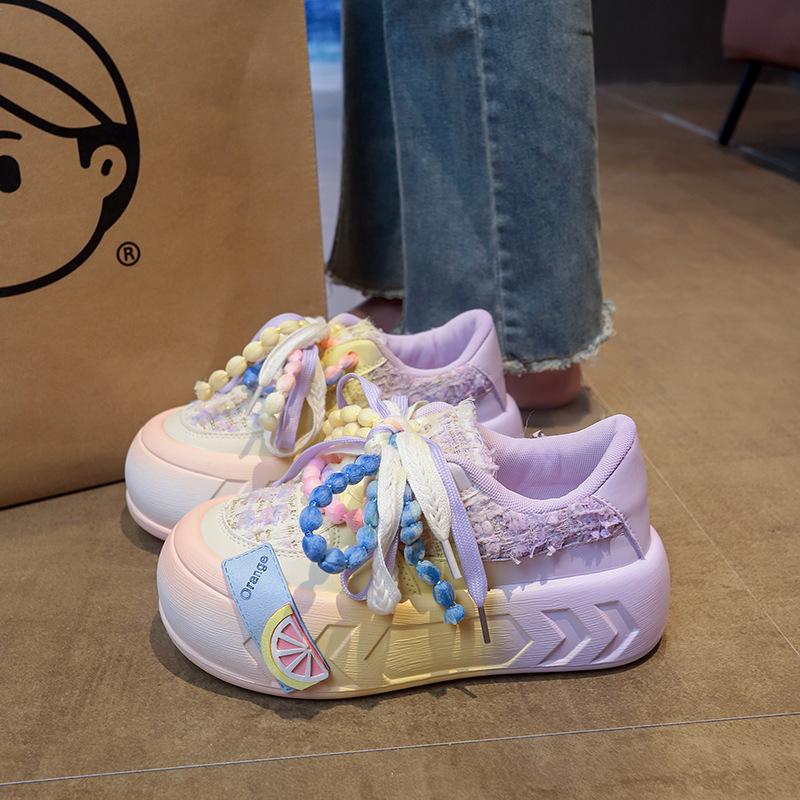 Niche original thick baseplate shoes women's 2025 new student versatile muffin little white shoes sports and leisure big head shoes