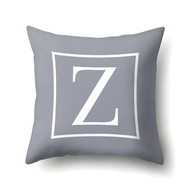 Polyester Pillow Case Gray Base Literary Home Car Decoration 26 English Letter Cushion Car Cushion Cover