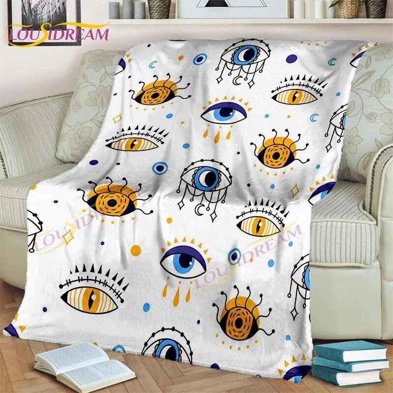 Bule Evil Eye Blanket Hamsa Hand Psychedelic Blanket for Travel Bedding Chair Adult Lightweight Bohemian Style Blanket Tapestry