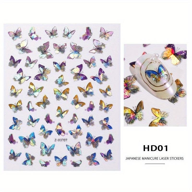 1 Sheets Nail Art Simulation Laser Butterfly Sticker 3D Sticker Waterproof Cute Butterfly Nail Sticker