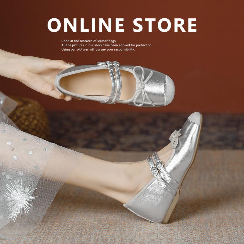 

5см серебристые туфли Мэри Джейн женские весенние новые с бантом внутренняя высота на танкетке одинарные туфли мягкая кожа маленький размер 33 39 серебряный