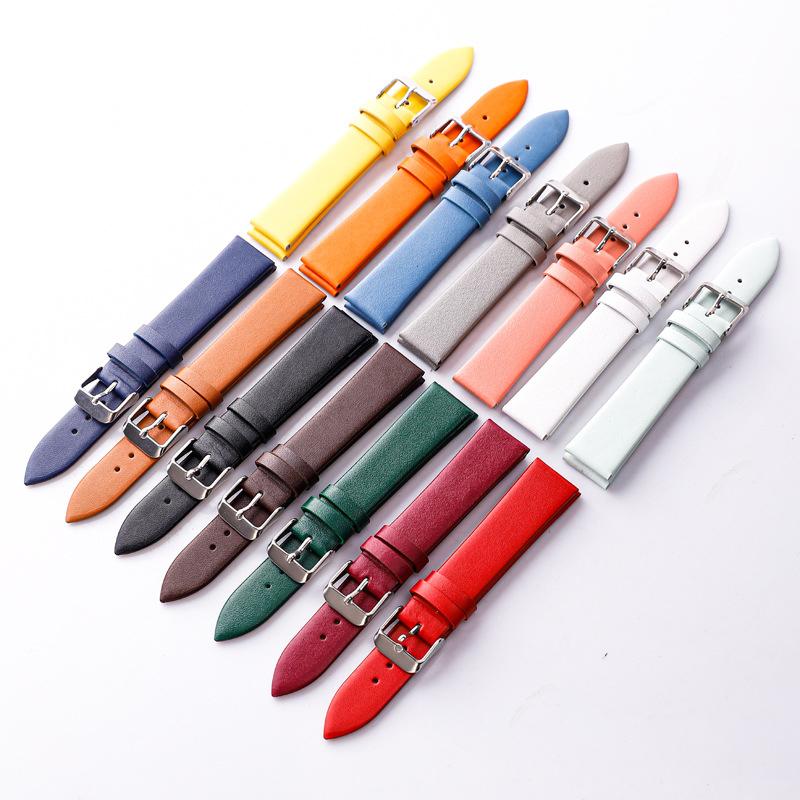 Cowhide Leather Watch Band Ultra Thin 12/14/16/18/20/22mm Watch Strap Plain Weave Needle Pattern Colorful Belt Replacement
