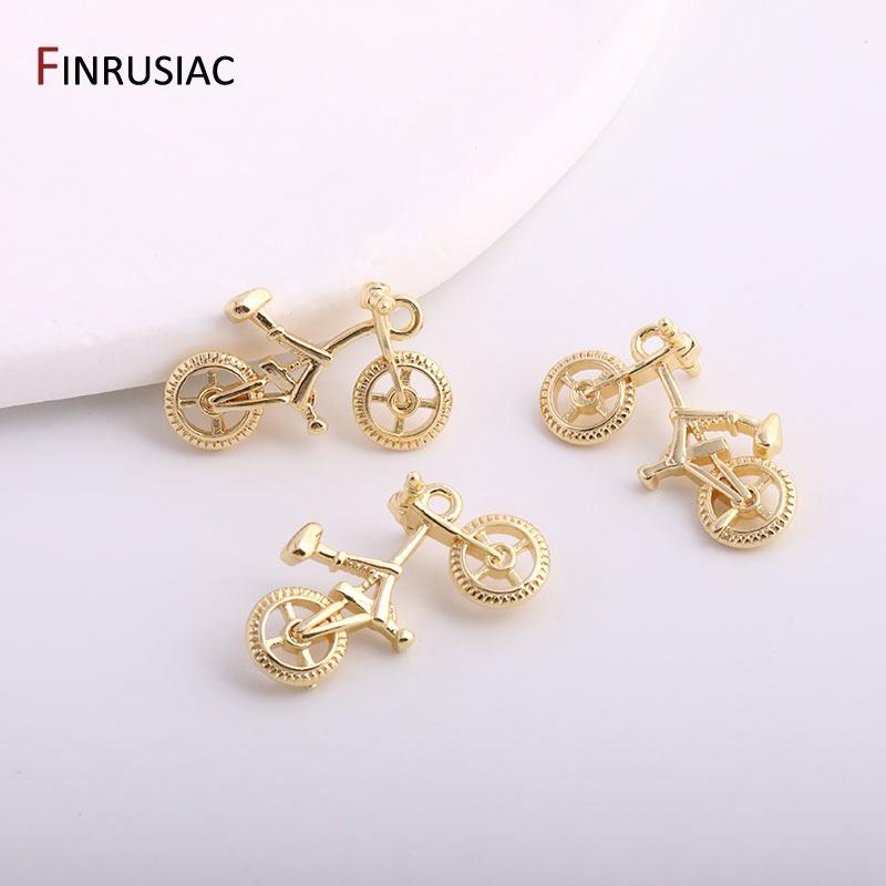FINRUSIAC 21x10mm Cyklistické přívěsky Nádherné Pozlacené 14K Zlatem Přívěsky na kolo DIY Pro výrobu šperků