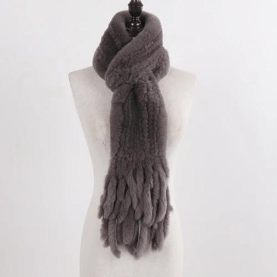 New Lady Knitted Real Rex Rabbit Fur Tassel Scarves Women Winter Warm Natural Rex Rabbit Fur Muffler Thick Knit Real Fur Scarf