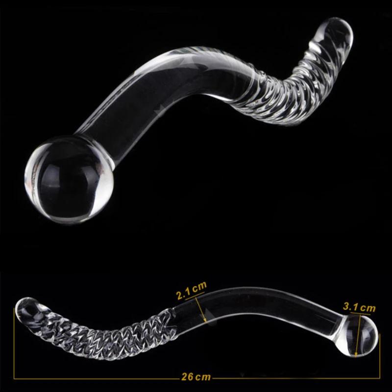 Double Ended Crystal White Pyrex Glass Dildo Artificial Penis Granule Spiral G Spot Massager Adult Game Sex Toys for Woman Gay