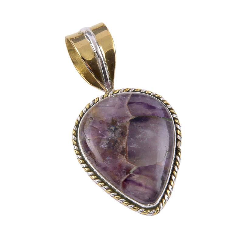 Natural Tiffany Stone 925 Solid Sterling Silver Gift TwoTone Pendant 1.25" U3p96