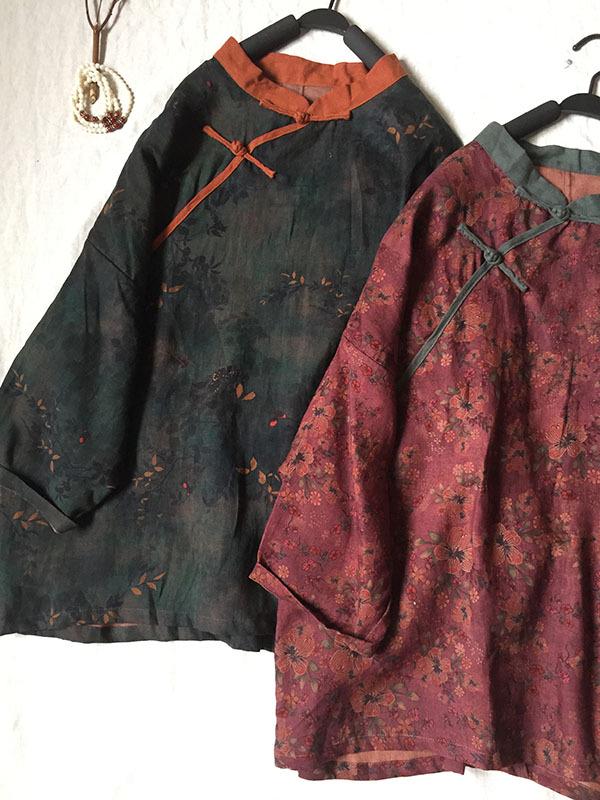2026 Spring Floral Linen Retro Frog Button Short Jacket