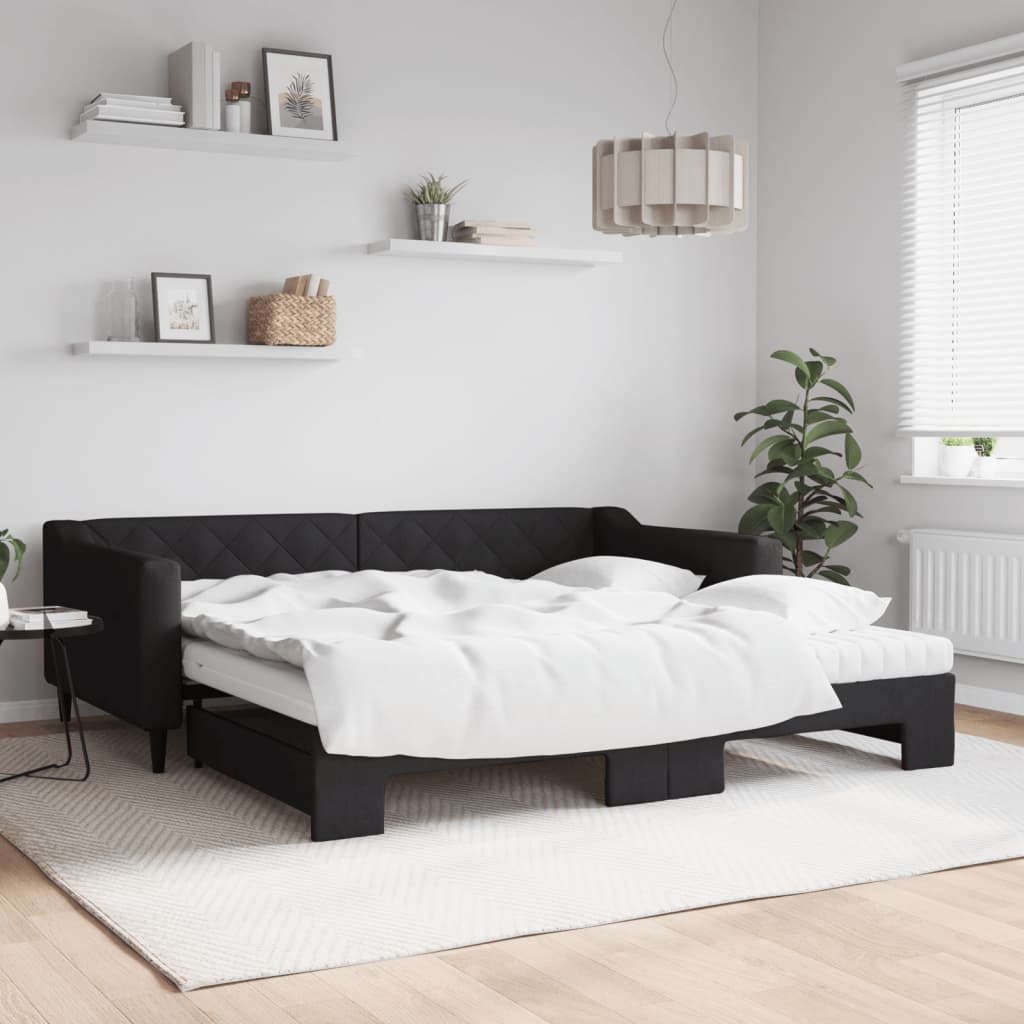 Extendable Daybed with Mattresses Black 100x200 Cm Fabric